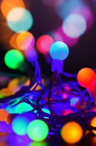 a close up of a string of lights